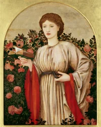 Mädchen mit Buch und Rosen im Hintergrund